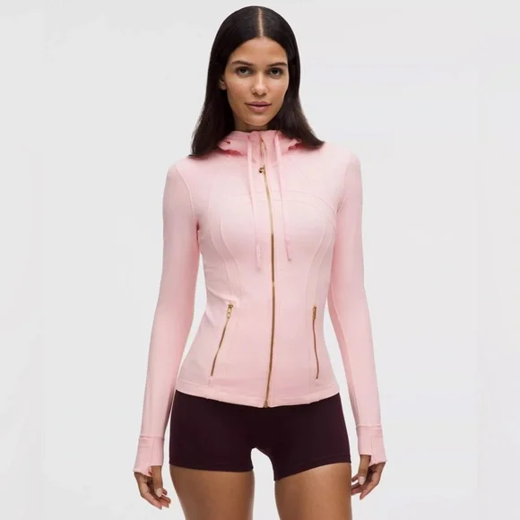 NWT Lululemon Pink Define Hooded Jacket Nulu Blush Quartz Gold Zip Size 8 - Picture 1 of 5